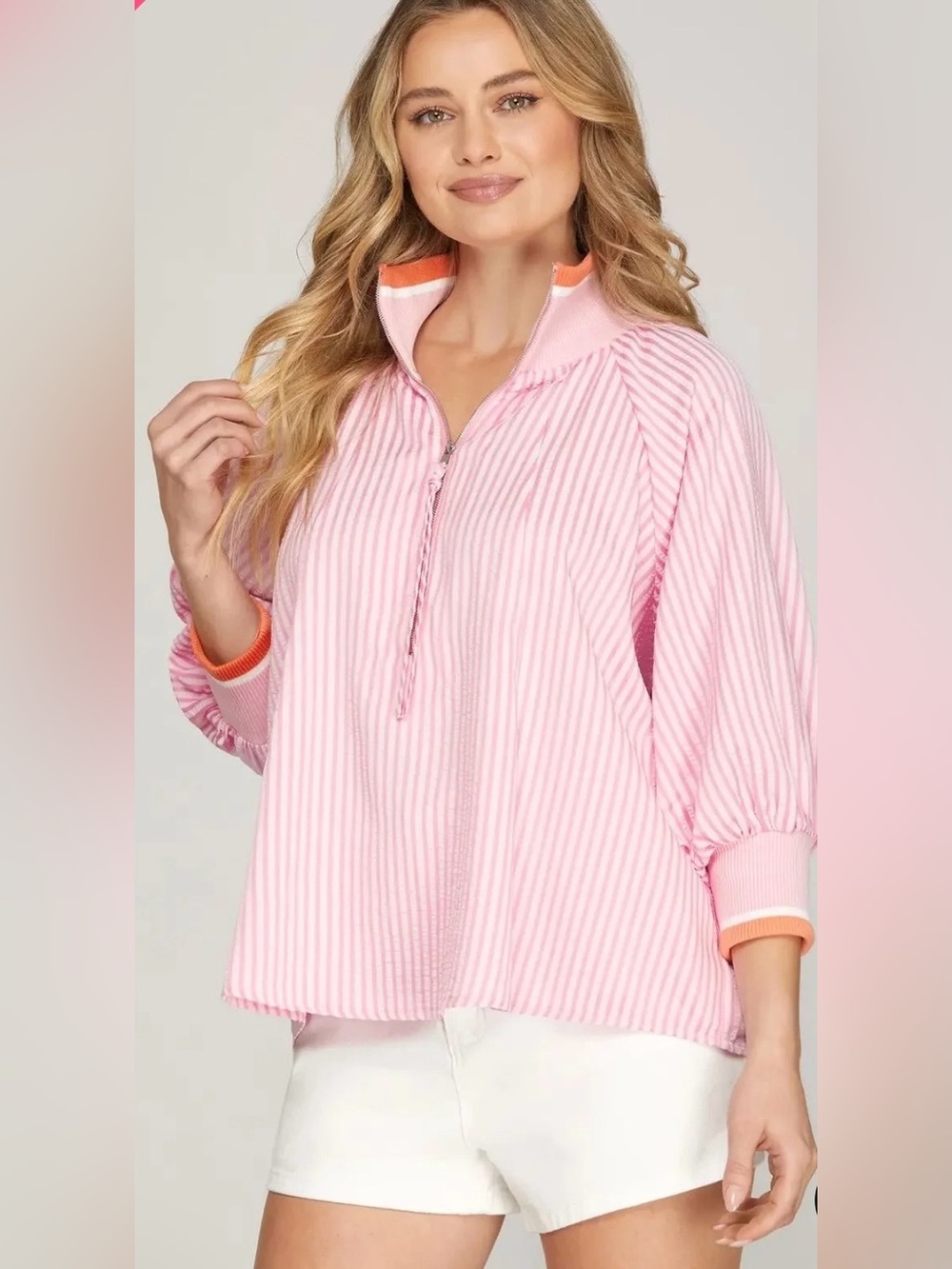 NWT SHE & SKY HALF ZIP STRIPED PULLOVER TOP